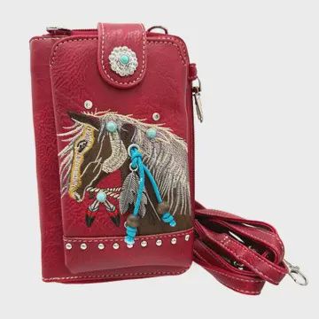 Embroidered Horse Crsbdy Wstrn Phone Wallet