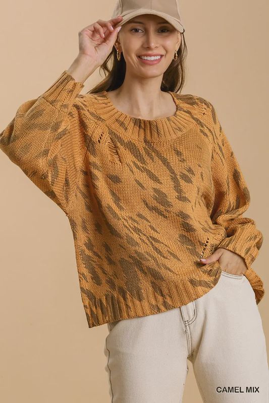 Animal Print Distrsd Sweater