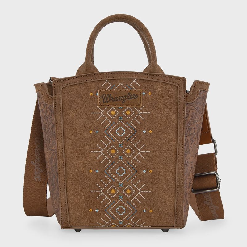 Aztec Embroidrd Floral Embossed Tote Crsbdy