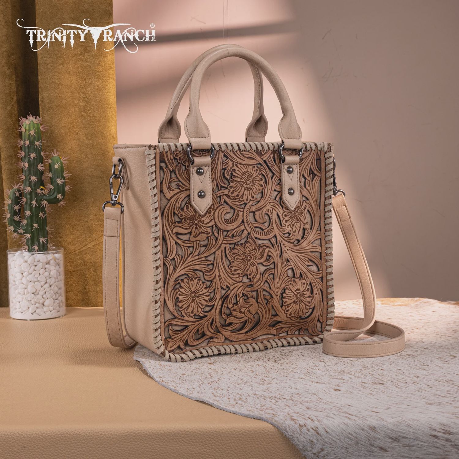 Floral Tooled Collection Tote/Crsbdy