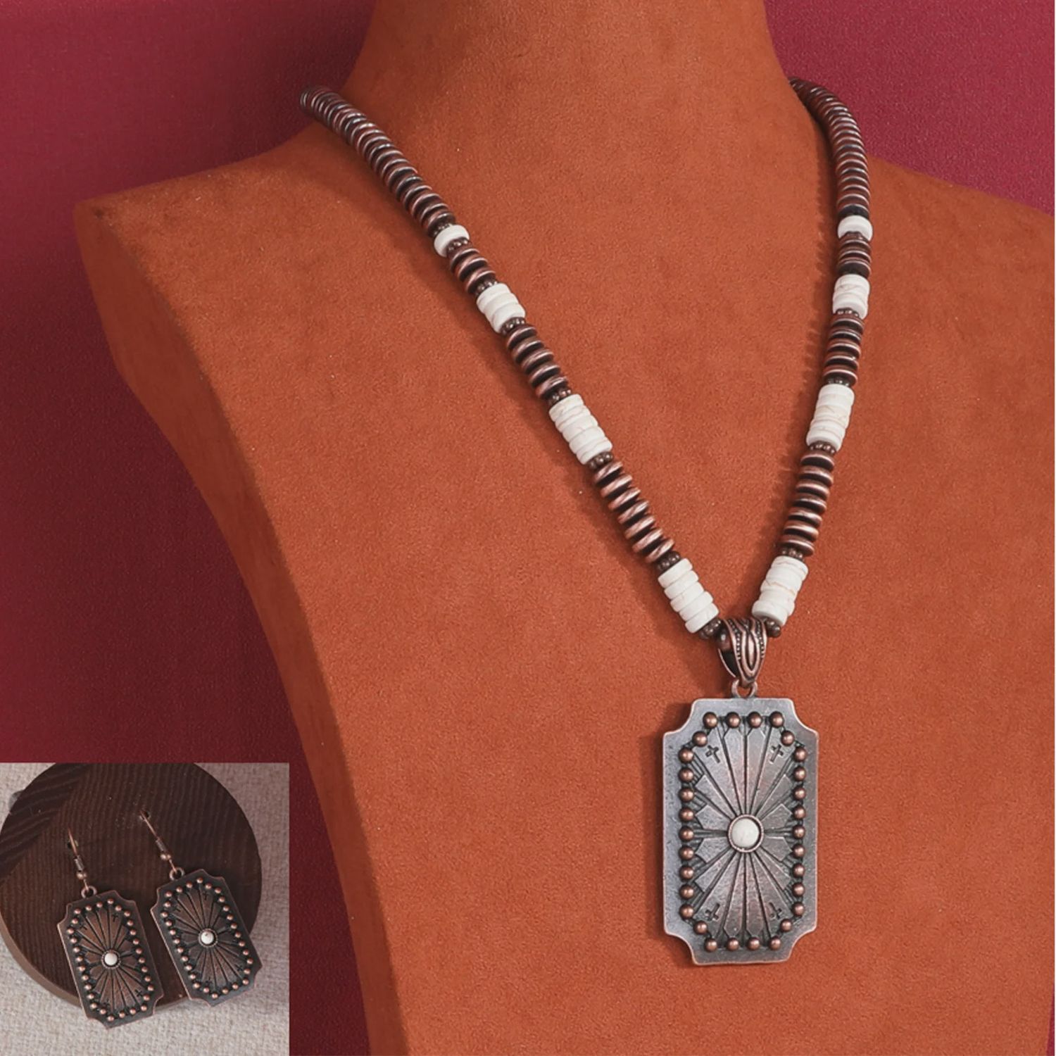 Navajo Concho Pndnt Beaded Nlce Earngs Set