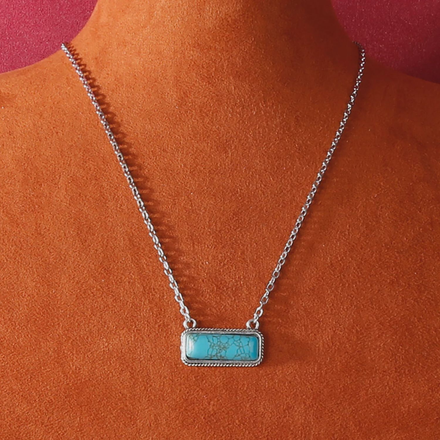 Silver Chain Necklace Turquoise Stone Pendant