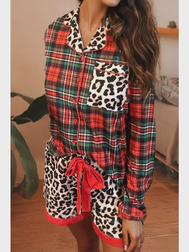 Christmas Leopard Ruffle PJ Set