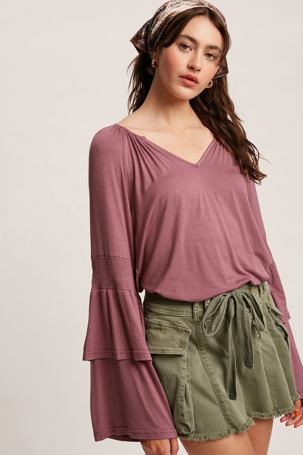V-Neck Layered Sleeves Jersey Top