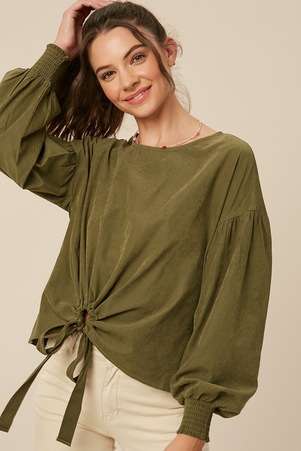 Textured O Ring Front Knot L/S