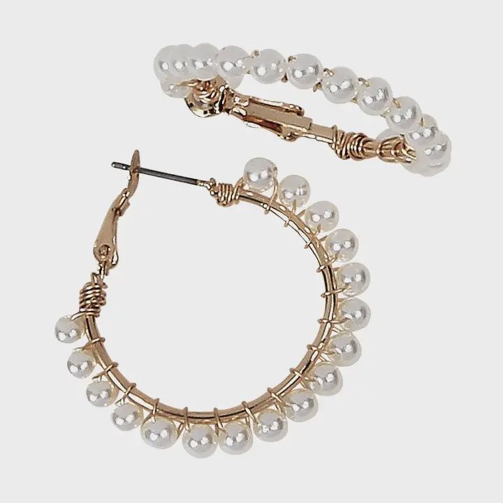 Pearl Hoop Earrings - Gold