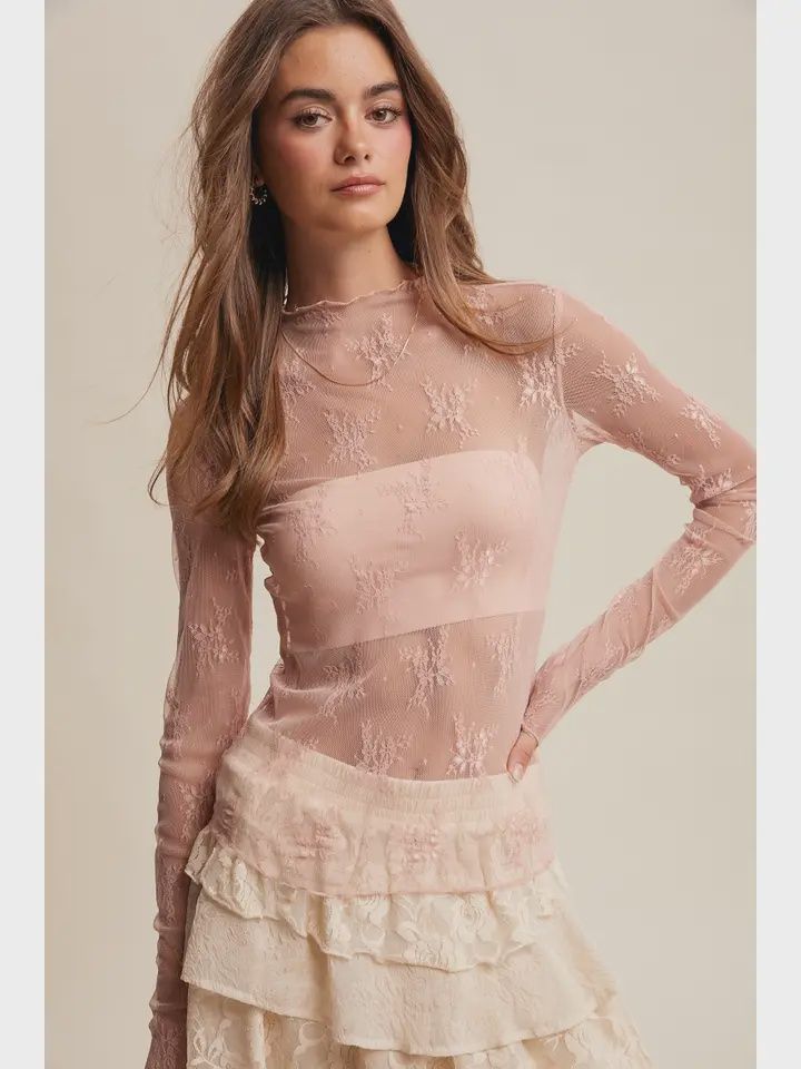 Lace Mock Neck Long Sleeve Top