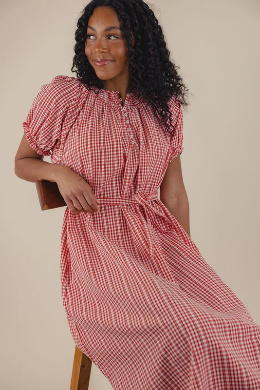 Gingham Puff Sleeve Maxi