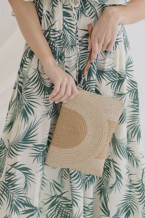 Nora Two Tone Straw Crossbody/Clutch