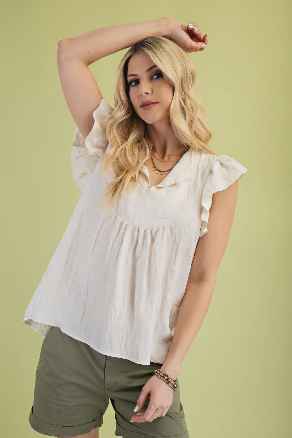 Crinkle Flutter Sleeve Top