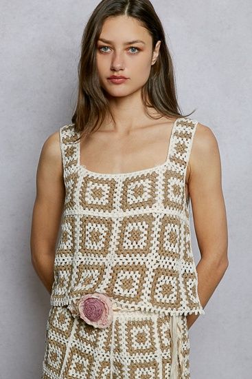 Grny Sqr Weave Crochet Top