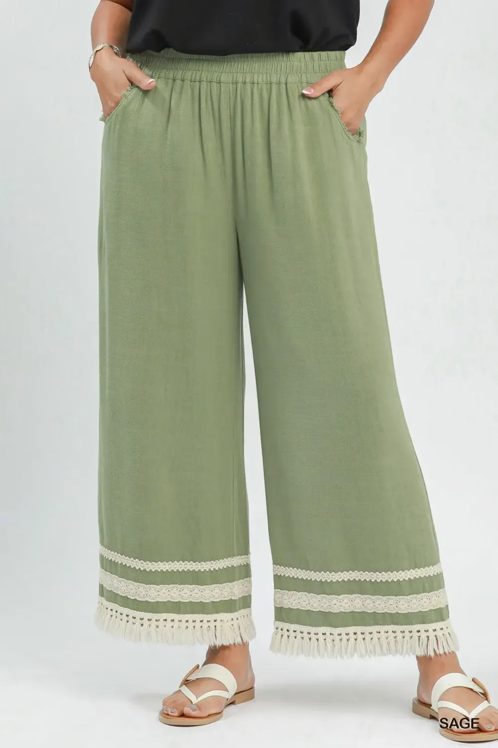 Linen Blend Fringe Pants