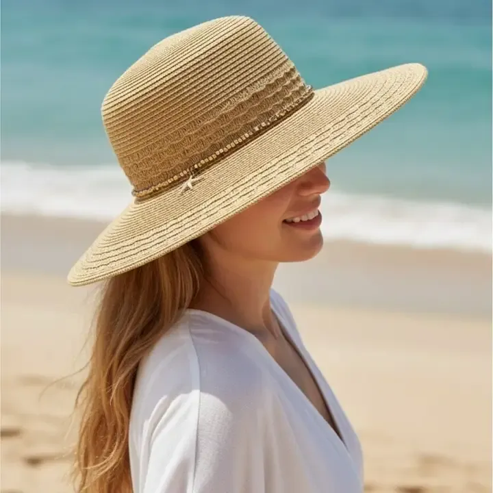 Wide Brim Straw Hat - Starfish