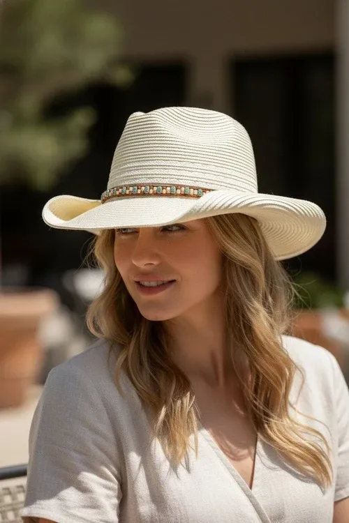Straw Cowboy Hat w Beaded Band