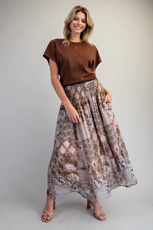 Boho Smocked Maxi Skirt