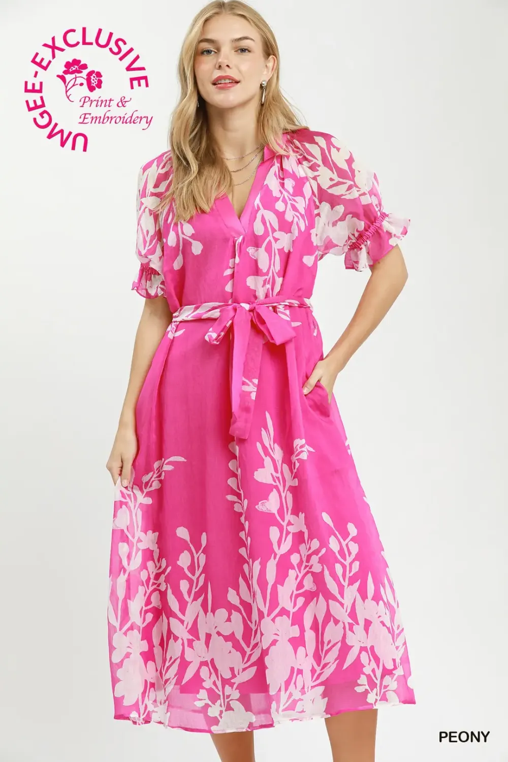 Floral Print Tie Waist Midi Dress