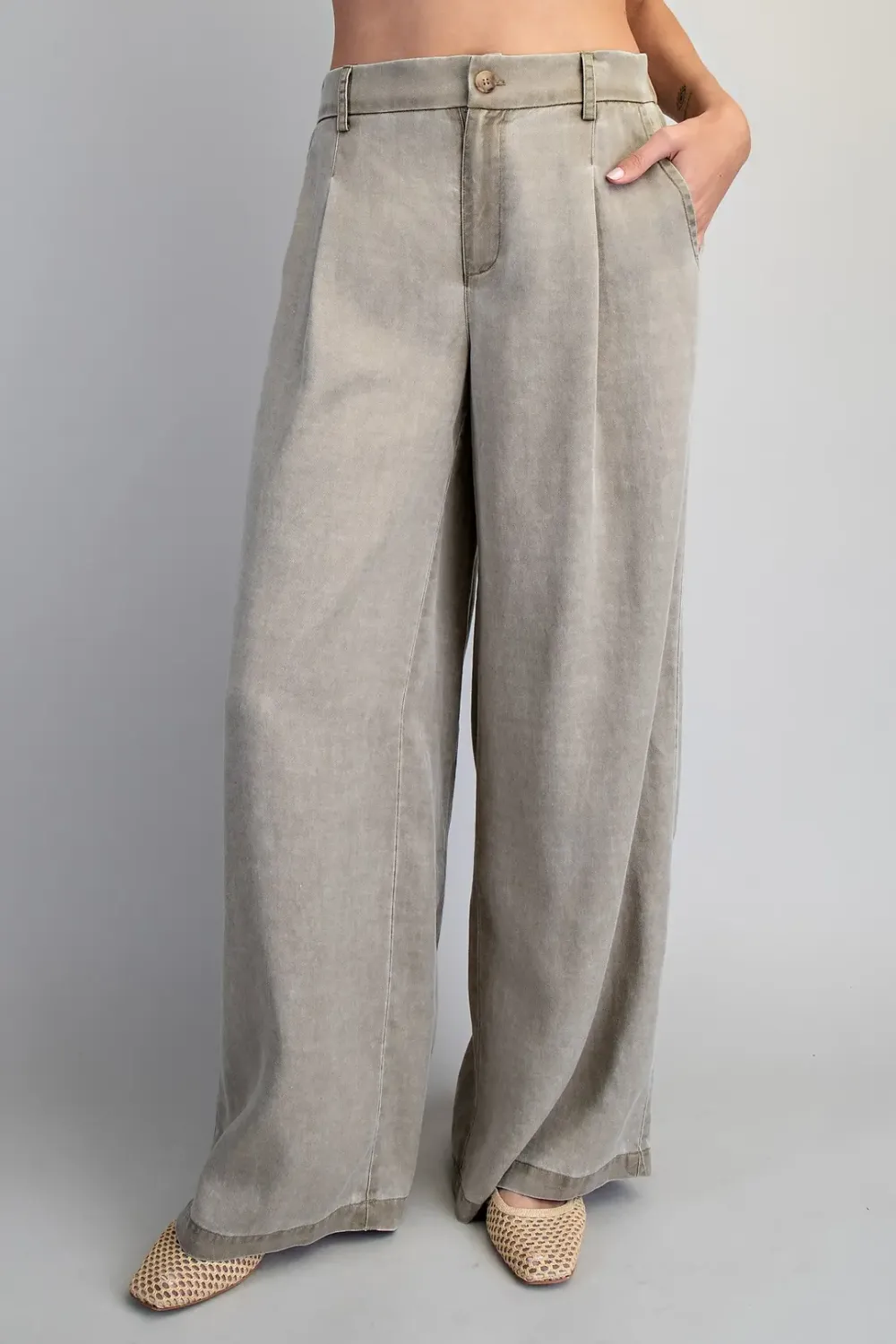 Zipper Front Wide Leg Pants
