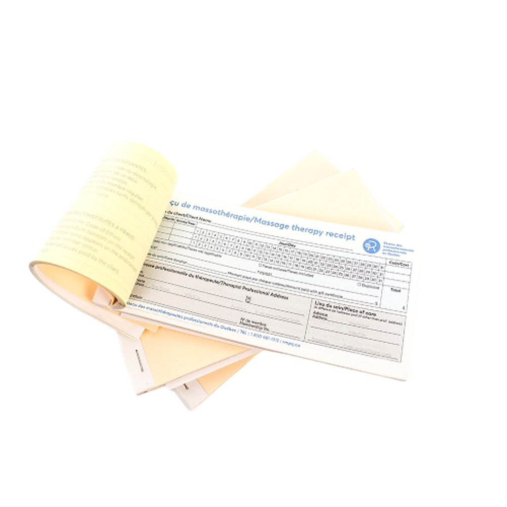 Massage therapy receipt booklet