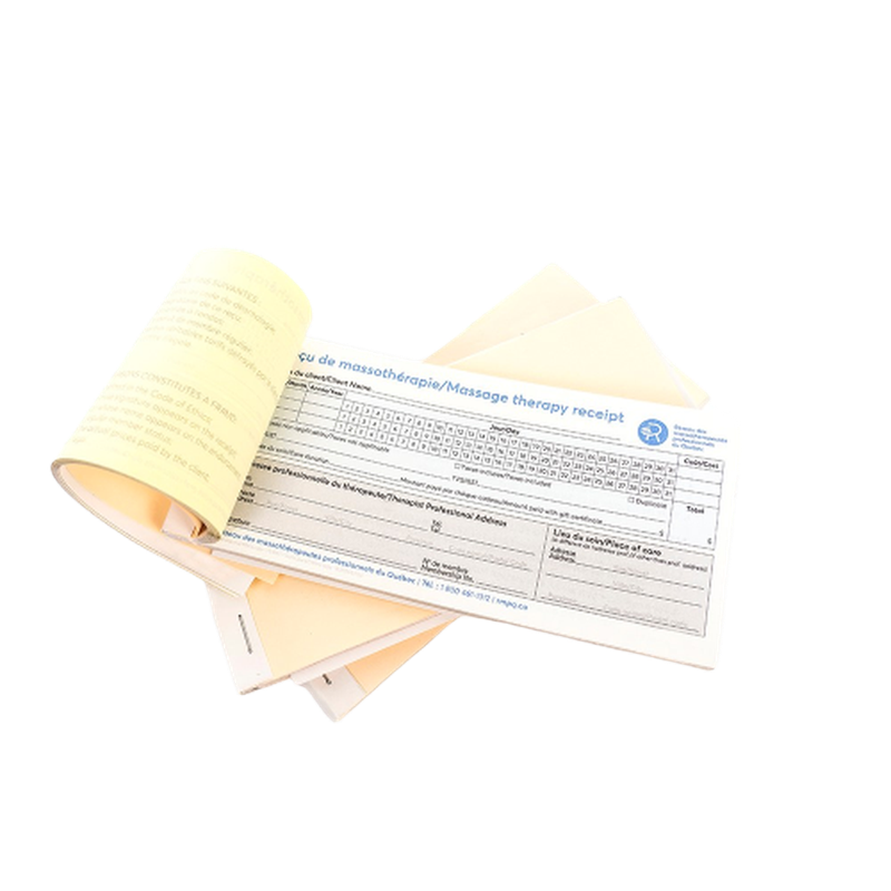Massage therapy receipt booklet