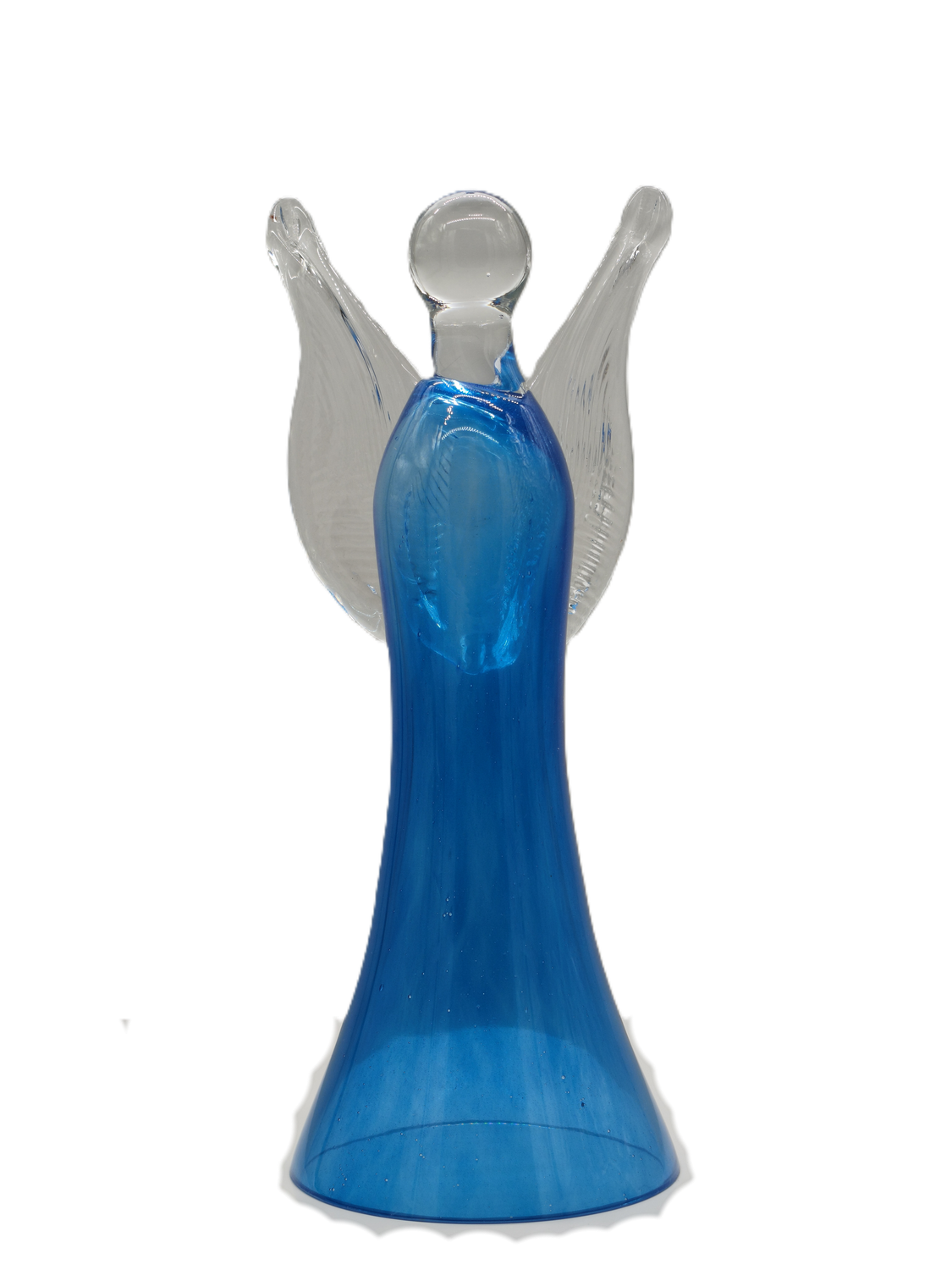 Elegancki Anioł ze Szkła 26cm – Pamiątka Komunii i Chrztu – Ręcznie Formowana Figurka Niebieska