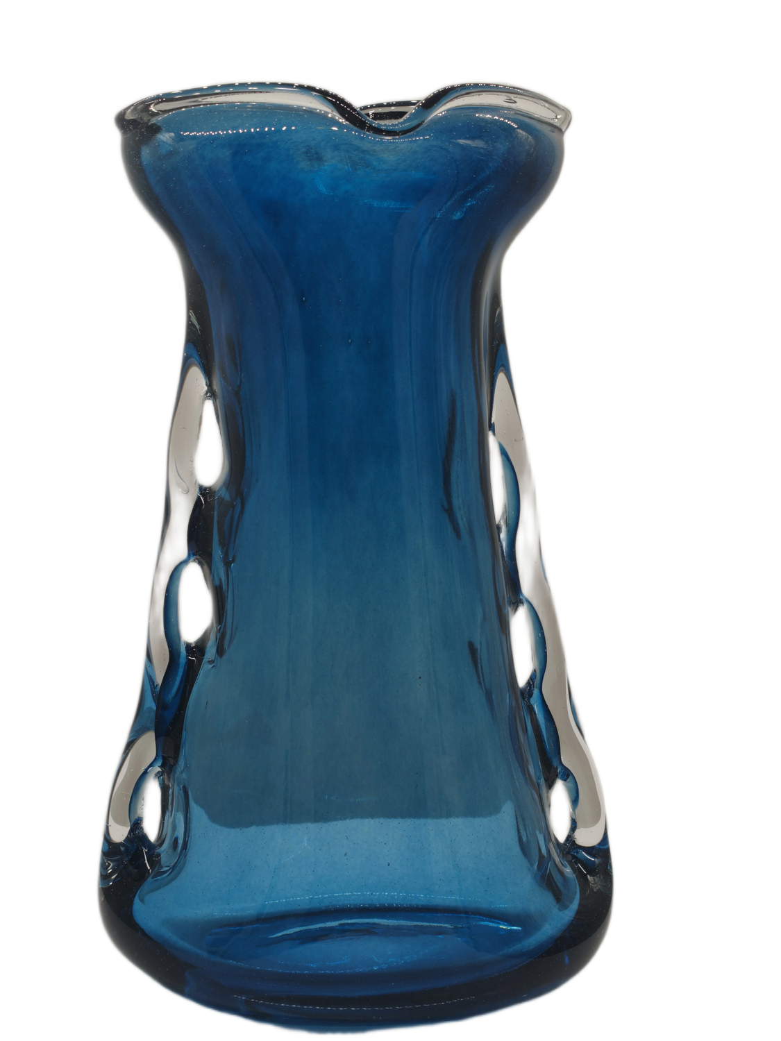 Szklany wazon artystyczny Płetwa Rekina K-NIEBIESKI-TRANSPARENT – polskie szkło handmade – 31 cm