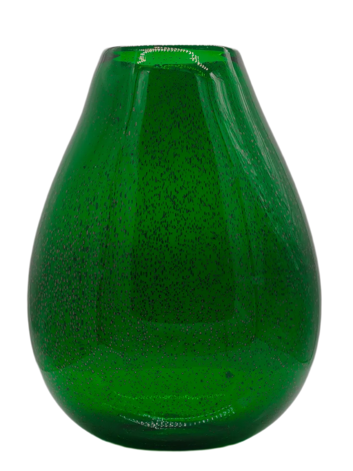 Pękaty zielony wazon szklany artystyczny serii PK Wenecki Szmaragd wys 30 cm MIBA-GLASS