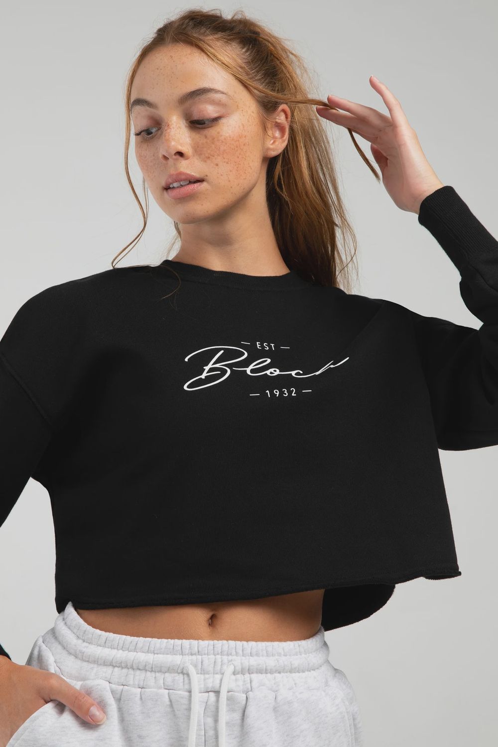 Terry Cropped Crew, Colour: Black, Size: Medium