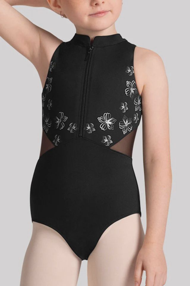 Cayla Zip Front Leotard, Colour: Black, Size: 6-7