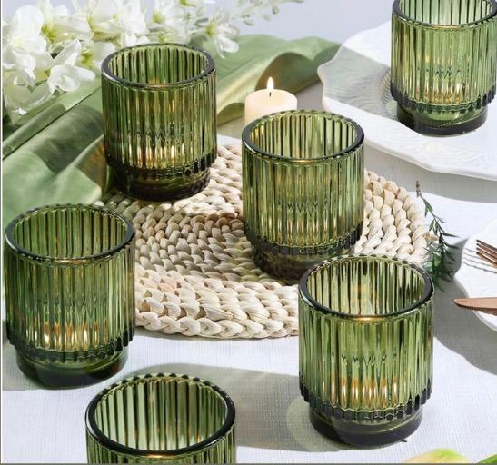 Votives and Tealights-Glass / set of three / Green