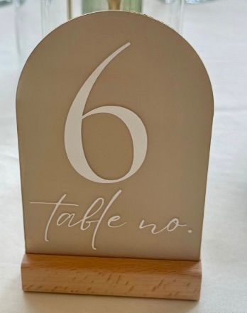 Table Numbers-Acrylic with wood stand / beige / 1-20 available / priced for set of 20