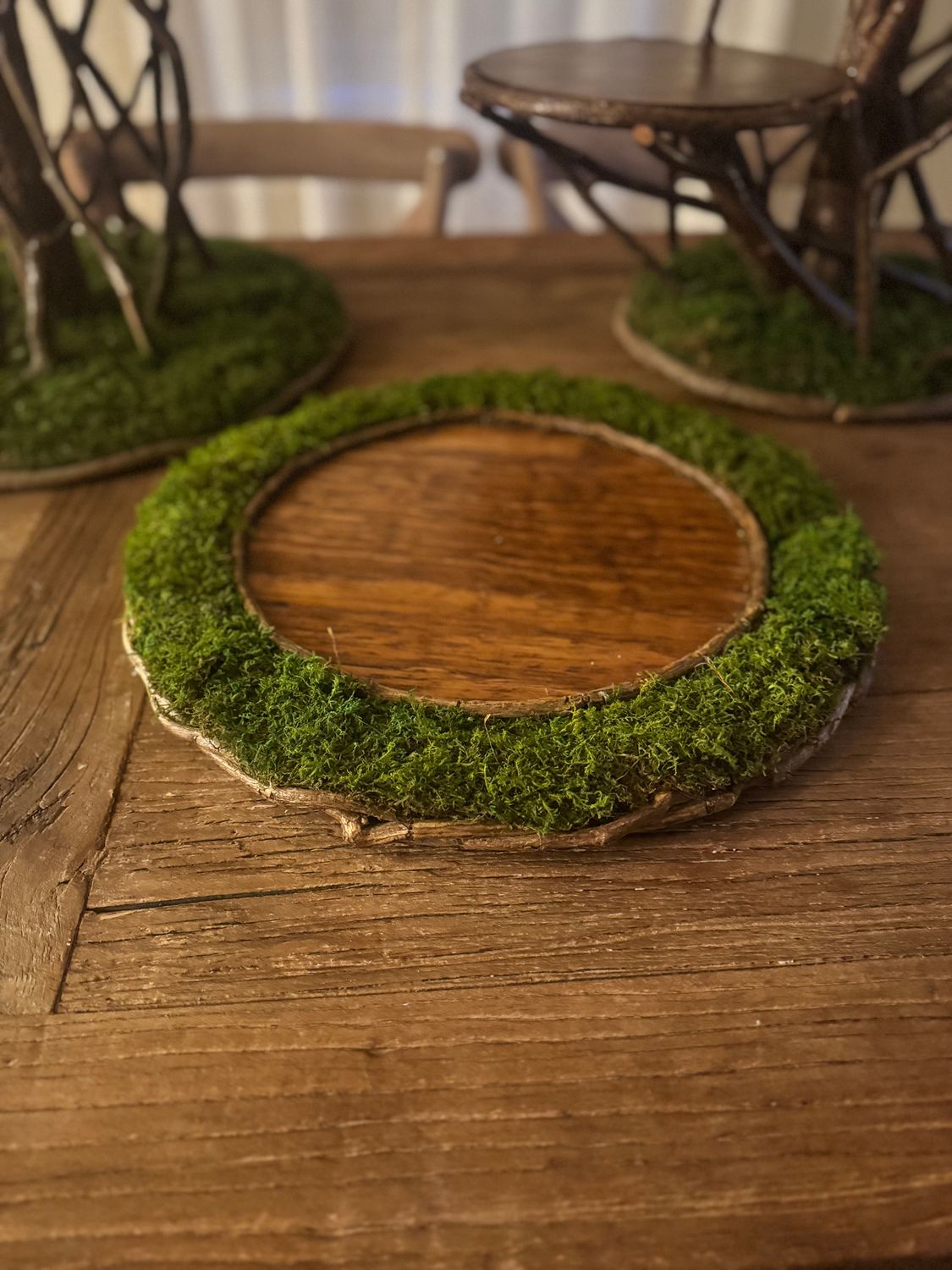 CAKE STAND- Wood Tray with Moss Only- Picured with matching items