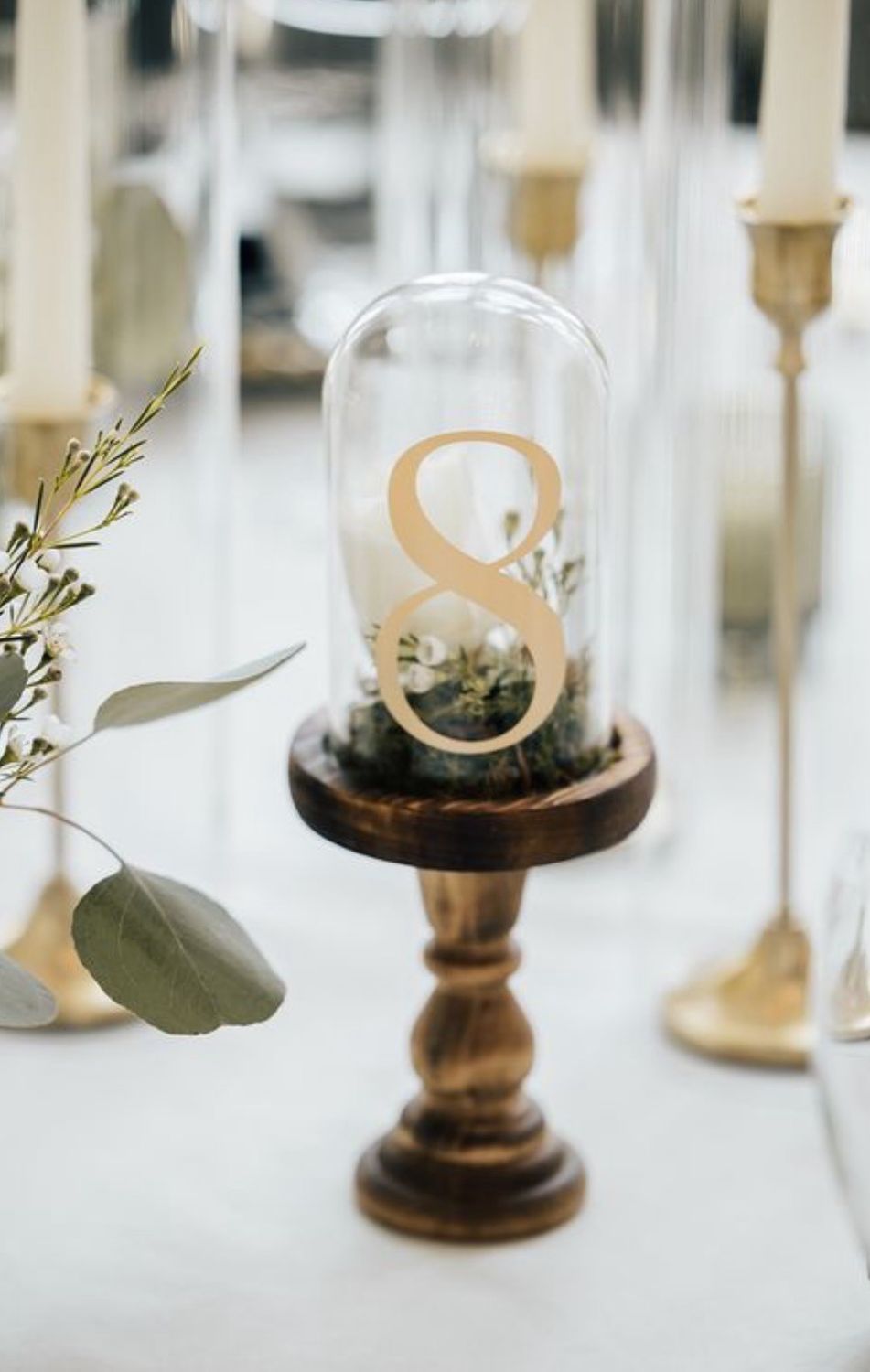 Table Numbers-Glass Cloch Table No. / included mini battery lights &amp; moss / 1-20 available / price per set