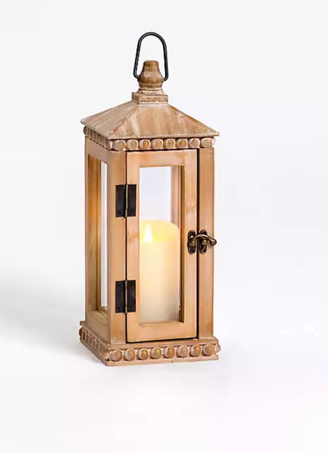 Lantern- Beaded Natural Wood Glass Lantern/ set of three