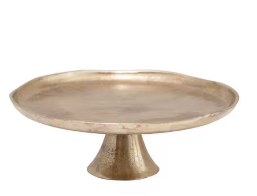 Cake Stand- 11.75&quot; Antique Gold Finish Metal Pedestal