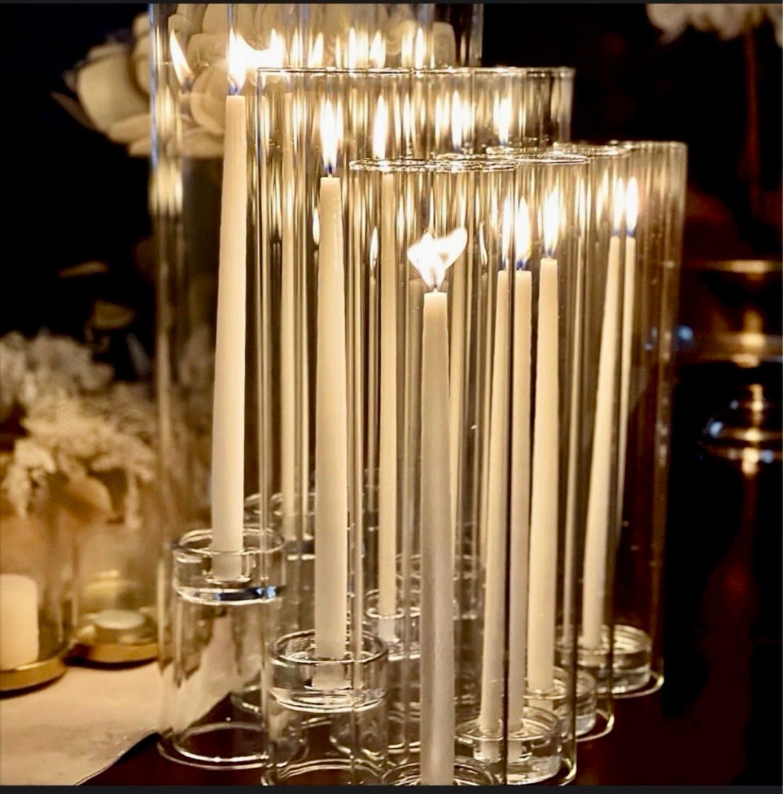 𝐶𝑒𝑛𝑡𝑒𝑟𝑝𝑖𝑒𝑐𝑒- Clear Glass Candle Holder/ 𝑆𝑀𝑂𝑂𝑇𝐻 Chimney／𝑠𝑒𝑡 𝑜𝑓 𝑡ℎ𝑟𝑒𝑒