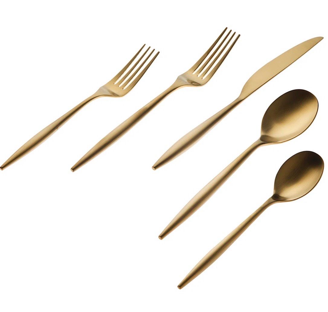Flatware- Matte Gold  (dinner fork, salad fork, knife, spoon)