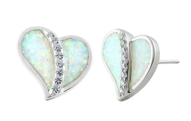White Heart Opal Earrings