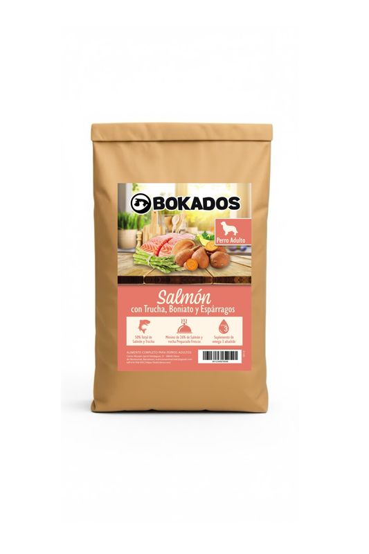 BOKADOS SALMON CON TRUCHA, BONIATO Y ESPARRAGOS GRAIN FREE