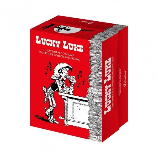 Figurine Lucky Luke et Rantanplan pile d&#39;albums