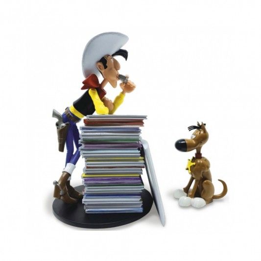 Figurine Lucky Luke et Rantanplan pile d&#39;albums