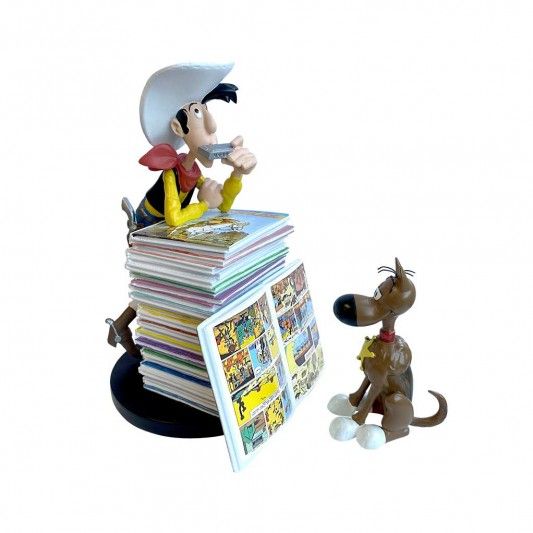 Figurine Lucky Luke et Rantanplan pile d&#39;albums