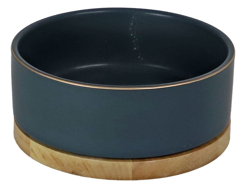 EETBAK KERAMIEK/HOUT PETROL BLAUW 13CM 0203240