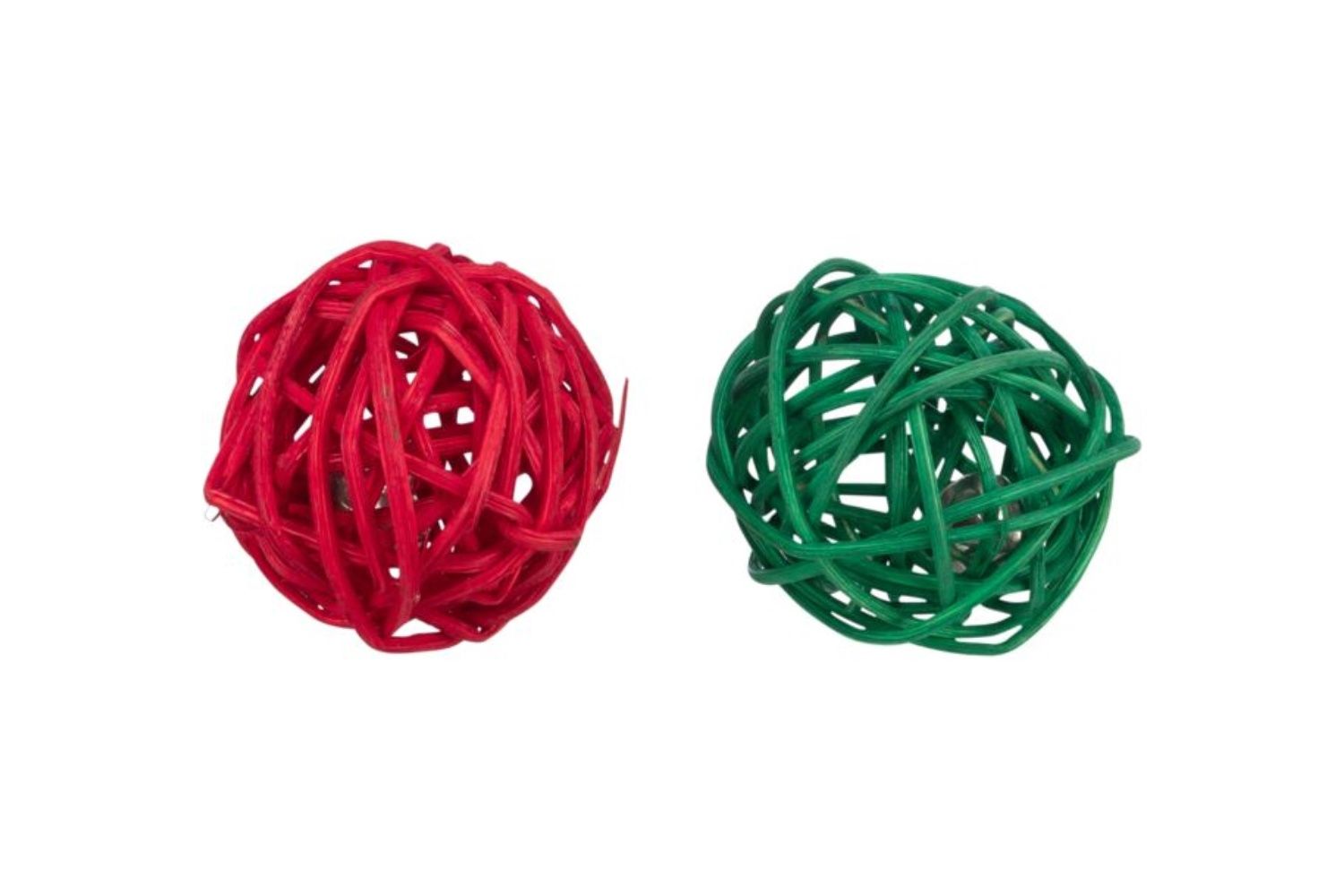 2 Xmas speelballen met belletje, riet 4cm 926542