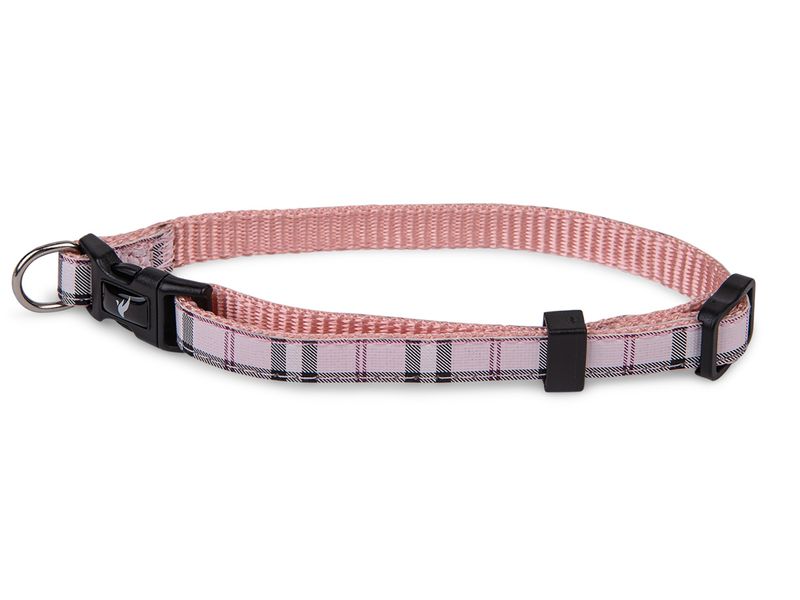 Halsband nylon Schotse Ruit roze 20-35cmx10mm S   16842