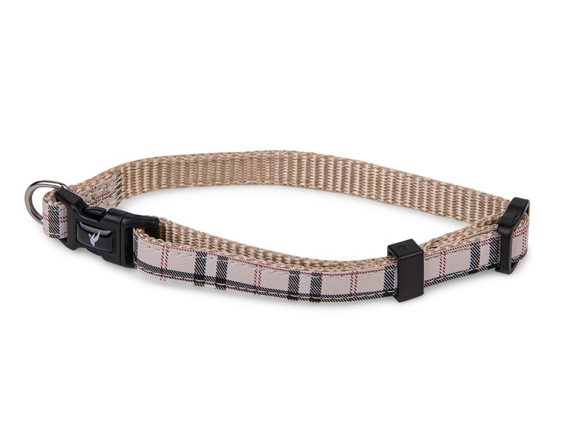 Halsband nylon Schotse Ruit beige13-20cmx10mm XS   16836