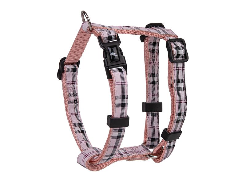 Harnas nylon Schotse Ruit roze 20-35cmx10mm XS   16847