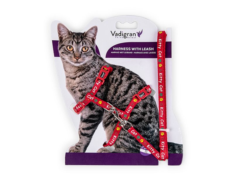 Harnas+Leiband Kitty Cat rood 15-22/30-32cm+120cm   16594