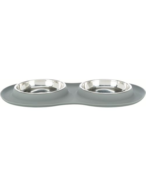 Voer/waterbak-set, silicone/RVS 2 × 0,3 l/OM 16 cm/47 × 3 × 26 cm, grijs 24981