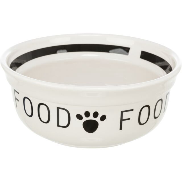 Voer/waterbak &quot;Food&quot;, keramiek, 0,6 l/ø 15 cm, wit/zwart 24414