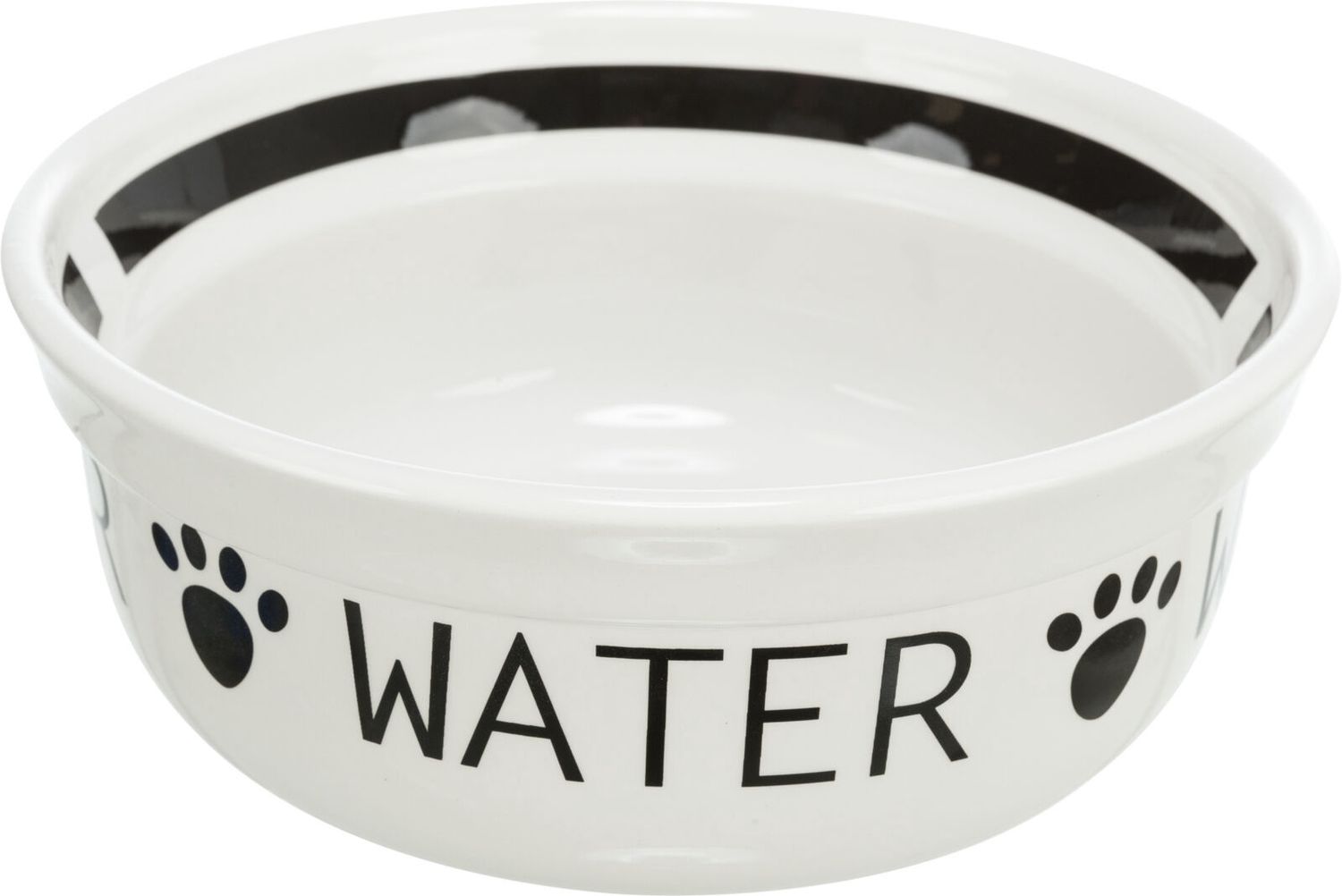 Voer/waterbak &quot;Water&quot; ,keramiek, 0,25 l/ø 13 cm, wit/zwart 24485
